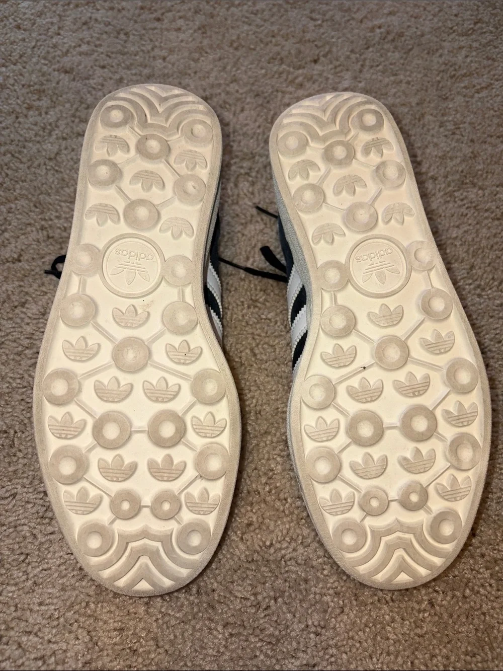 adidas Black Suede Sneakers with White Stripes and Cream Sole